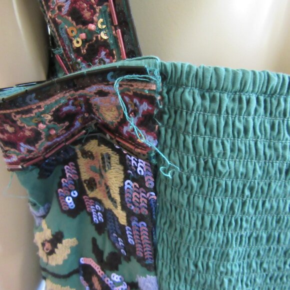 ANTHROPOLOGIE Green Cotton Beaded Fringe Sleeveless Cotton Short Dress-FLAWS! - Picture 8 of 12